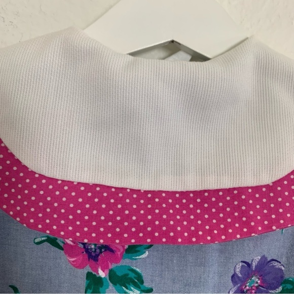Vintage Toddler Girl Floral Polka Dot Dress 3T Big Collar Chambray 80s Cute Pink - Picture 13 of 14